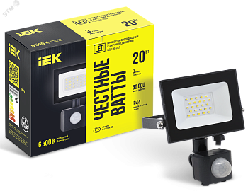 Прожектор светодиодный СДО 06-20Д 6500К IP54 с ДД черн. LPDO602-20-65-K02