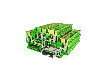 Этажная клемма TPD2.5-3-PE - Этажная заземляющая клемма, 6 точек подключения, тип фиксации провода: push-in, номинальное сечение: 2,5 мм кв., 22A, 500V, ширина: 5,2 мм, цвет: желто-зеленый, тип монтажа: DIN 35