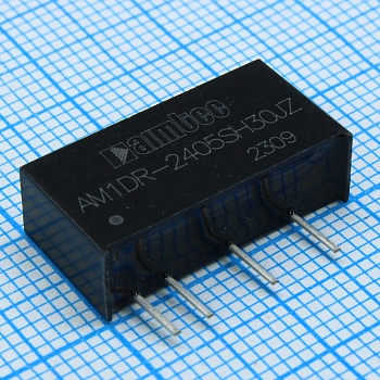 AM1DR-2405SH30JZ - DC/DC, 1Вт, вход 22.8…25.2В, выход 5В/0.02…0.2А, изоляция 3000В DC, КПД 73%, максимальная емкостная нагрузка не более 2400мкФ, SIP7, 19.65x6x10.16мм, -40…85°C, пластик