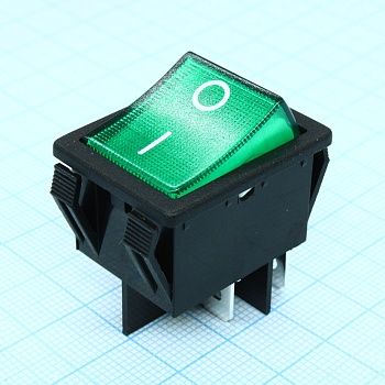 R51-5BGNBT-G - Выключатель клавишный  16А 250В ON-OFF 4 Pin -зеленый-