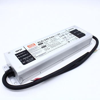 ELG-240-54A-3Y - AC-DC, 240.3Вт, IP65, вход 100…305В AC, 47…63Гц/142…431В DC, ККМ, выход 27...54В/4.45А, изоляция 3750В AC, в кожухе 244х71х37.5мм, -40…+85°С (корпус), потенциометры, провод заземления