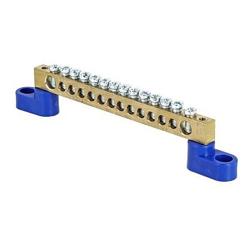 Шина нулевая N 8х12 10 отвер. латунь син. изолятор на DIN-рейку PROxima sn0-125-10-d