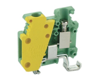 Заземляющая клемма UKJ-2.5MJD - Заземляющая мини клемма, тип фиксации провода: винтовой, номинальное сечение: 2,5 мм кв., ширина: 5,2 мм, цвет: желто-зеленый, тип монтажа: DIN 15