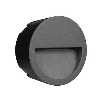 Светильник LTD-TRAIL-R115-4W Warm3000 (GR, 65 deg, 230V) 029962 - Светодиодный встраиваемый круглый светильник для стен, лестниц, 4Вт. Цвет ТЕПЛЫЙ БЕЛЫЙ 3000K, св.поток 220лм, CRI(Ra)>80, угол 65°, асимметричный свет. Размер Ф115x37мм (закладная часть O10