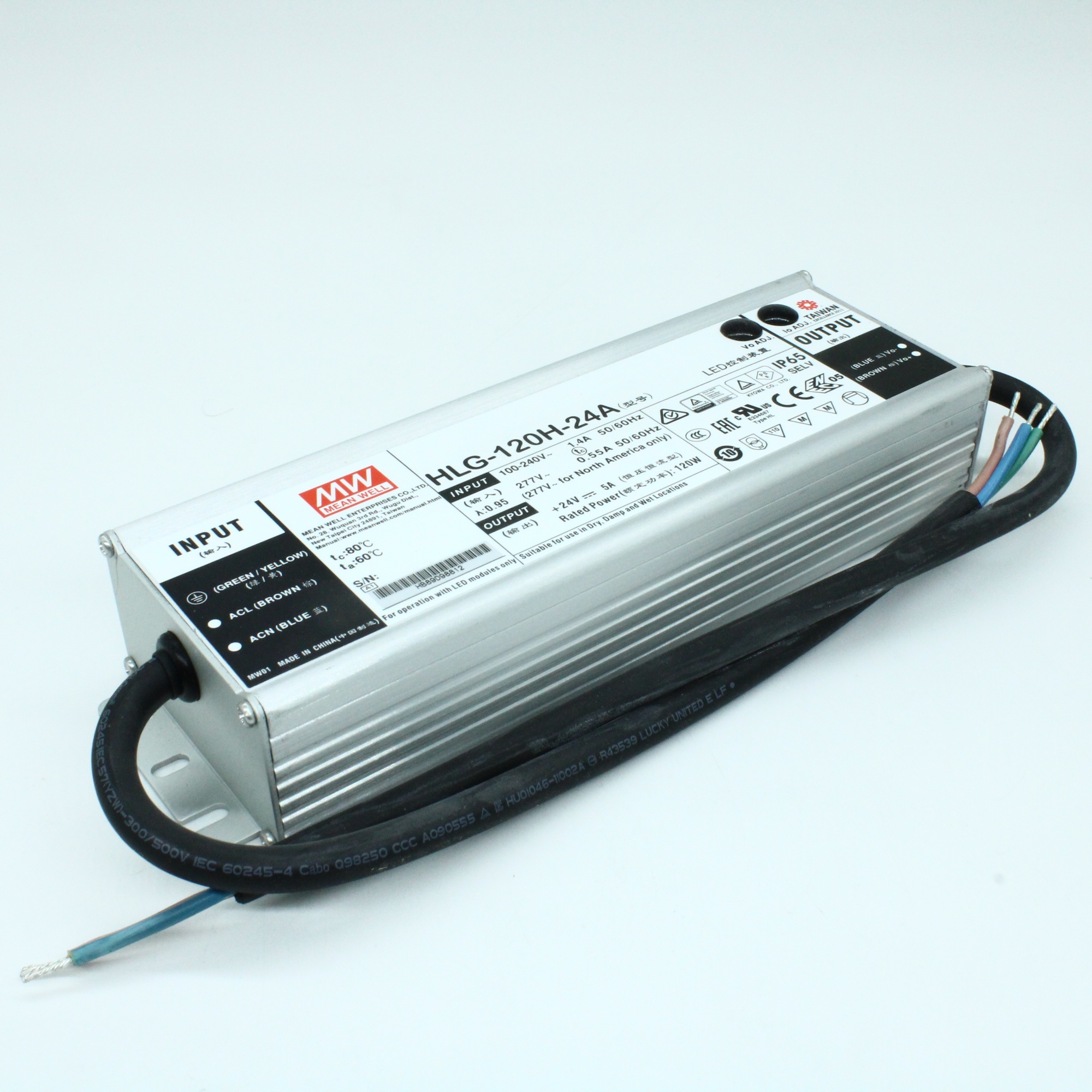 HLG-120H-24A - Преобразователь AC/DC IP65 120вт выход 5А 24В