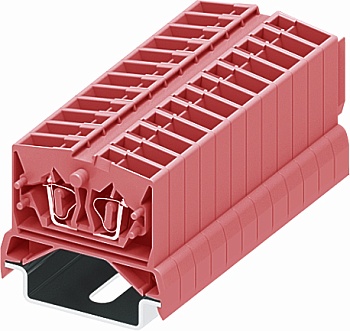 Клемма мини 254379 - Мини клемма, верхний подвод кабеля, 2 точки подключения в клемме, тип фиксации провода: пружинный, номинальное сечение: 2,5 мм кв., 24A, 800V, цвет: розовый, тип монтажа: DIN35