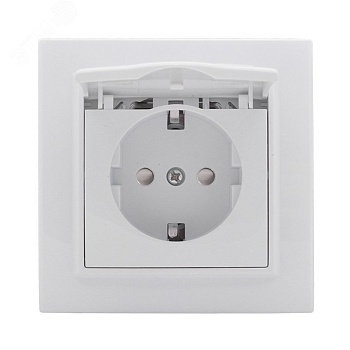 Розетка 1-м СП Минск 16А с заземлением и крышкой белая с защ. штор. Basic ERR16-029-100