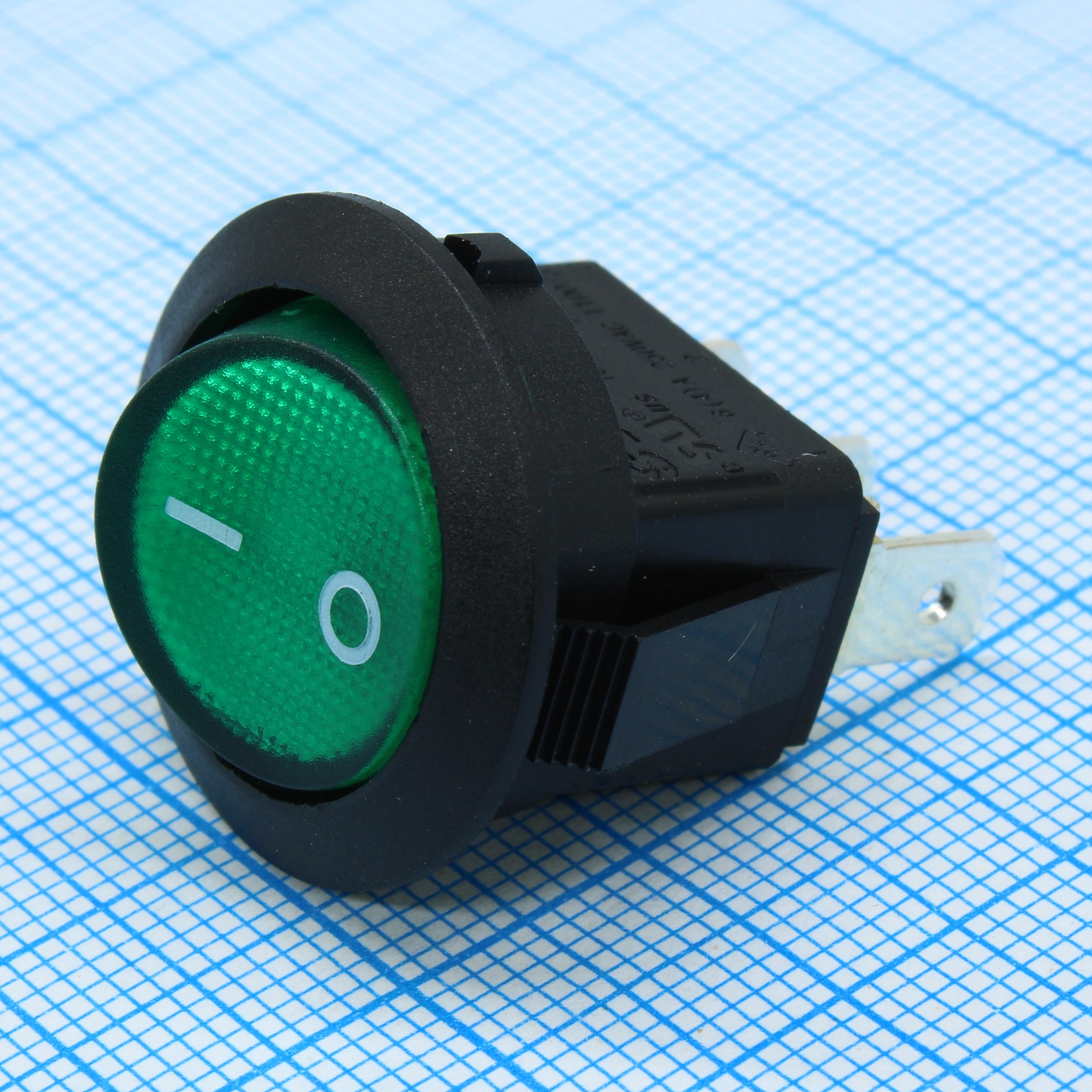 RK2-13 1X1N B/G"0-" - Выключатель клавишный ON-OFF с подсветкой цвет корпуса (черный) цвет кнопки (зеленый)