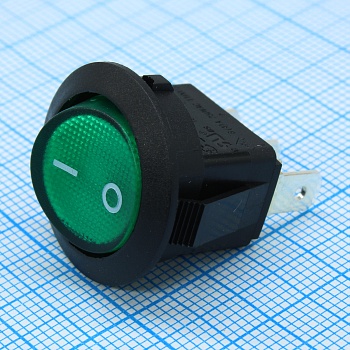 RK2-13 1X1N B/G"0-" - Выключатель клавишный ON-OFF с подсветкой цвет корпуса (черный) цвет кнопки (зеленый)