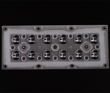 ALST173D12LED3535T2M - Групповая прямоугольная линза 2x6 на 12 светодиодов 3030/3535, эфф=90%, диаграмма T2 горизонтальная, 173x71.4mm   H:9.1mm, PMMA