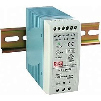 MDR-60-24 - Преобразователь AC-DC на DIN-рейку  60Вт, выход 24В/0…2,5A, рег. вых 24…30В, вход 85…264V AC, 47…63Гц /120…370В DC, изоляция 3000В AC, в кожухе  40х90х100мм, -20…+70°С
