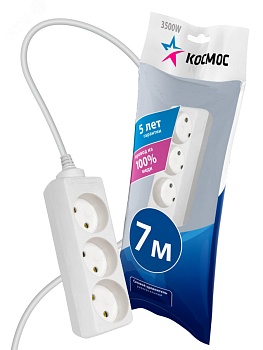 Удлинитель 3х7м без заземл. 16А IP20 ПВС 2х1 YKsm7m-3g(K)