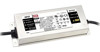 ELG-75-C350-3Y - AC-DC, 74.9Вт, IP67, вход 100…305В AC, 47…63Гц/142…431В DC, ККМ, выход 107…214В/350мА, изоляция 3750В AC, в кожухе 180х63х35.5, -40…+85°С (корпус), с проводом заземления