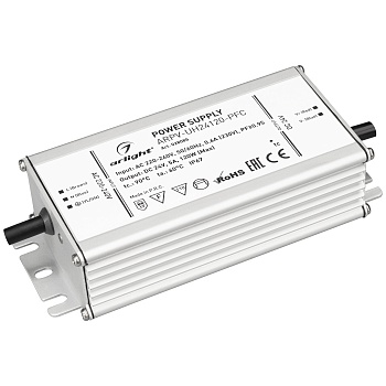 Блок питания ARPV-UH24120-PFC (24V, 5.0A, 120W) 028085 - Источник напряжения с гальванической развязкой для светодиодных изделий. Входное напряжение 220-240 VAC. Выходные параметры: 24 В, 5 А, 120 Вт. Встроенный PFC >0.95. Герметичный алюминиевый корпус I
