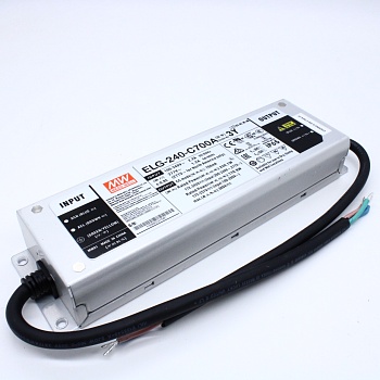 ELG-240-C700A-3Y - AC-DC, 240.1Вт, IP65, вход 100…305В AC, 47…63Гц/142…431В DC, ККМ, выход 172…343В/700мА, рег. напряжения/тока, изоляция 3750В AC, в кожухе 244х71х37.5, -40…+70°С, с проводом заземления