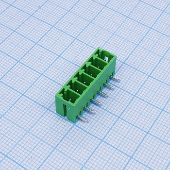 ECH381R-06P - Клеммник 6 конт. "вилка" шаг 3.81 мм закрытый, прямой угол на плату, до 300В/8А, зеленый изол.
