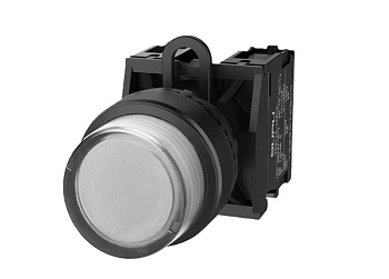 Кнопка выпуклая (прозрачная) TS2513-0BM70-S10 - Кнопка круглая выпуклая, без блокировки, LED AC/DC 24V, пластиковое переднее кольцо, с мгновенным нажатием, с контактной группой 1NO, диаметр головки кнопки 29,5 мм, диаметр посадочного отверстия: 22 мм, цве