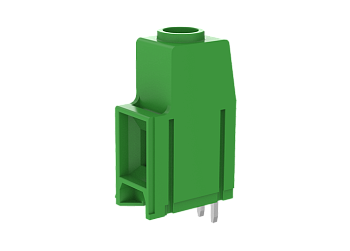 Клемма на плату MC-TH/B10.16H01C-0001 - Клемма, горизонтальный подвод кабеля, на плату, шаг: 10.16 мм, 1 полюс, фиксация провода винтовая, исполнение: два вывода на полюс, 1000V, 76A, цвет: зеленый