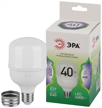 Лампа светодиодная высокой мощности LED 40 Вт 4000Лм 6500К T80 холодный E27/E40 (переходник) 170-265В LED POWER T80-40W-865-E27/E40 Green Line Б0067048