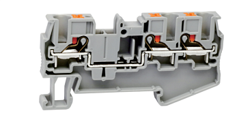 Проходная клемма UJ6-4/1X2 - Проходная клемма, 3 точки подключения в клемме, тип фиксации провода: push-in, номинальное сечение: 4 мм кв., 32A, 800V, ширина: 6,2 мм, цвет: серый, тип монтажа: DIN 35