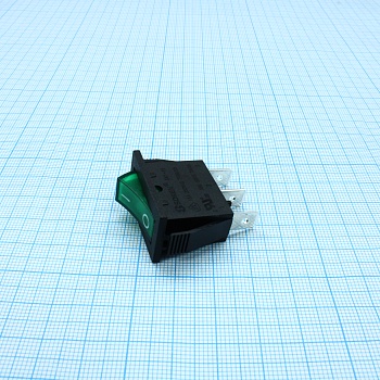 RK1-16 1X1N B/G"0-" - Выключатель клавишный ON-OFF с подсветкой цвет корпуса (черный) цвет кнопки (зеленый)