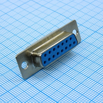DS1033-15FUNSISS-CT - Разъем  D-Sub 15 конт. "гнездо" 2-х рядный, пайка на кабель (синий изолятор, никелир. корпус/фланец)  (аналог DB-15F никелир. корп./синий изол.)