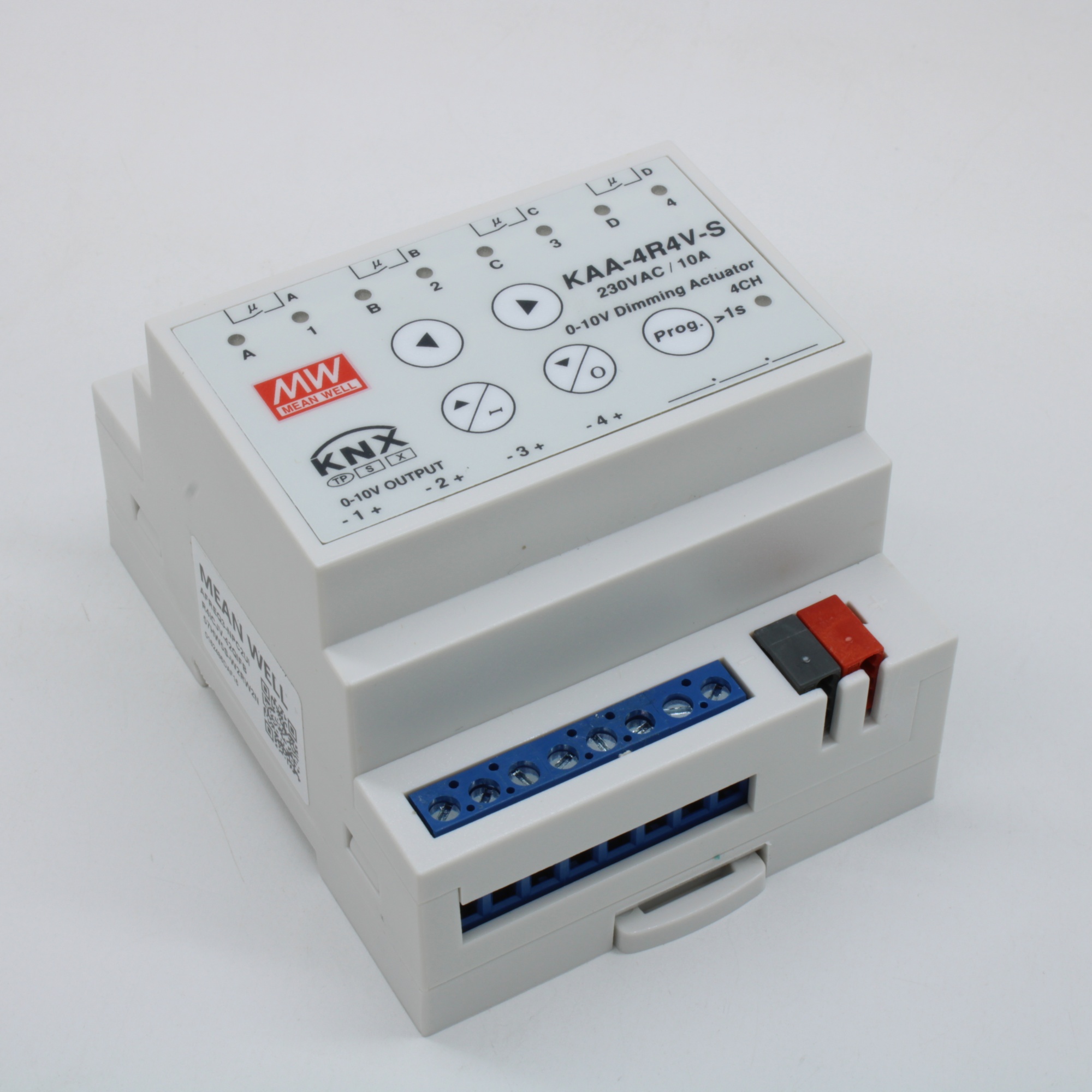 KAA-4R4V-10S - Универсальный актуатор KNX с функцией защиты данных, 4 канала, вх. напр. 21…31В, ток 10А на канал, димминг 0-10 В, -30…+45°C, в корпусе 72?90?57мм на ДИН рейку