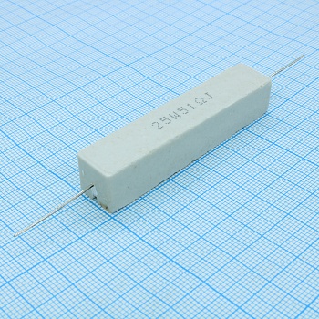 RX27-1 51 ОМ 25W 5% / SQP25 - Мощный постоянный резистор XIN HUA RX27-1 51 Ом 25W 5% / SQP25, керамо-цементный корпус