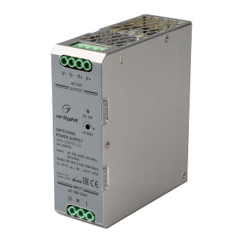 Блок питания ARV-DRP75-24 (24V, 3.15A, 75W) 040232 - Источник напряжения с гальванической развязкой для светодиодных изделий. Входное напряжение 90-264 VAC. Выходные параметры: 24 В, 3.15 А, 75 Вт. Негерметичный металлический корпус IP 20 для установки на