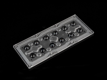 ALHB173D12LED60GR - Групповая прямоугольная линза 2x6 на 12 светодиодов 3030/3535/5050, эфф=93%, 60°(круг), 173x71.4mm   H:7,95mm, PMMA