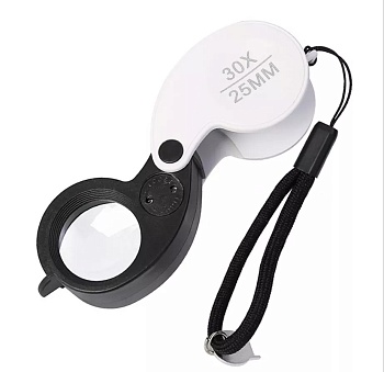 92530 Лупа ювелирная карманная - складная, увеличение 30Х, диаметр линзы 25мм, подсветка 2 светодиода, питание LR927