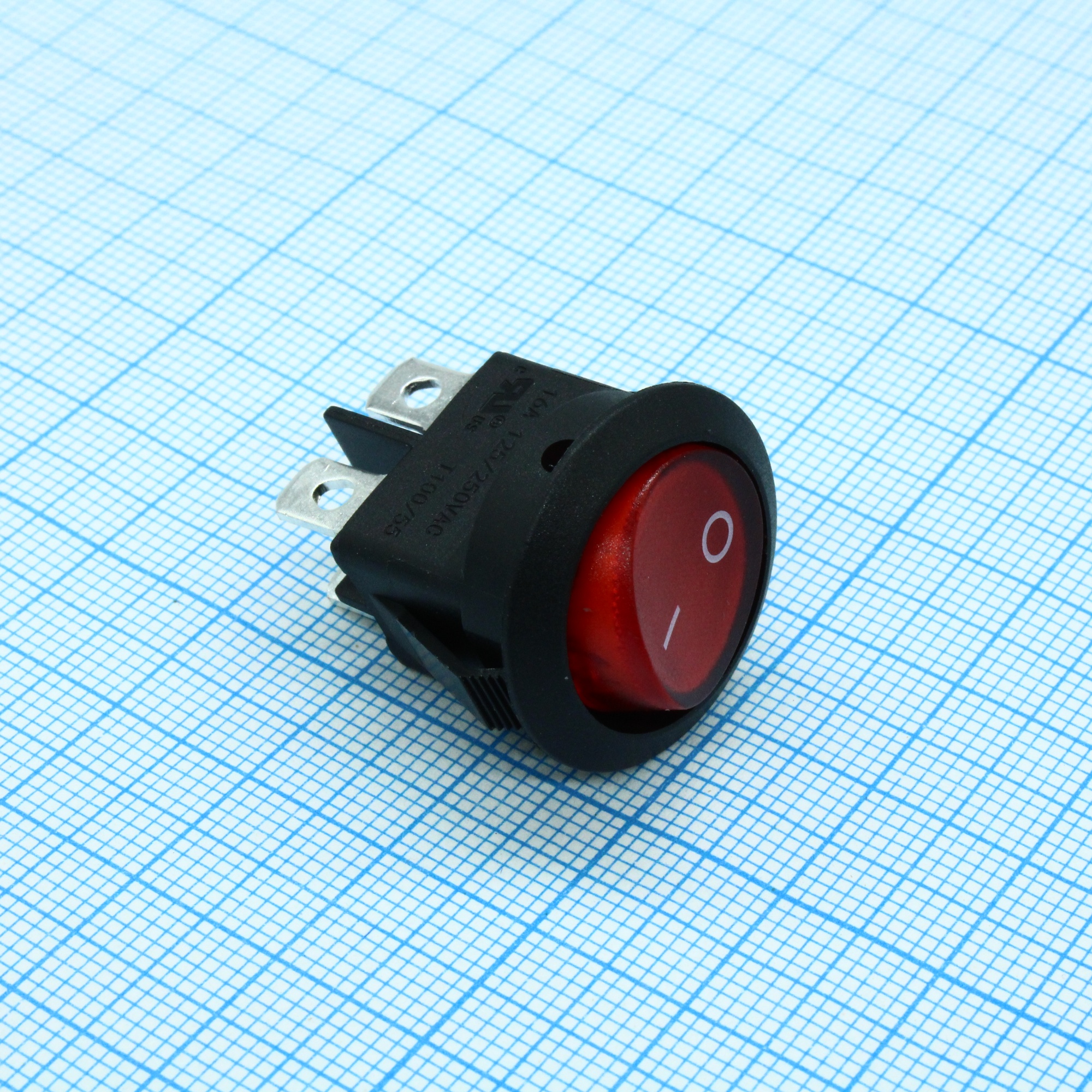 RK2-13D 2X1 B/R"0-" - Выключатель клавишный ON-OFF без подсветки цвет корпуса (черный) цвет кнопки (красный)
