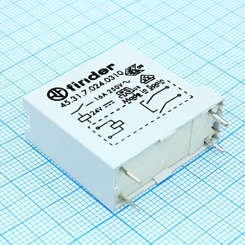 45.31.7.024.0310 - Низкопрофильное миниатюрное электромеханическое реле; монтаж на печатную плату; выводы с шагом 3.5мм; 1NO 16A; контакты AgNi; катушка 24В DС (чувствит.); степень защиты RTII