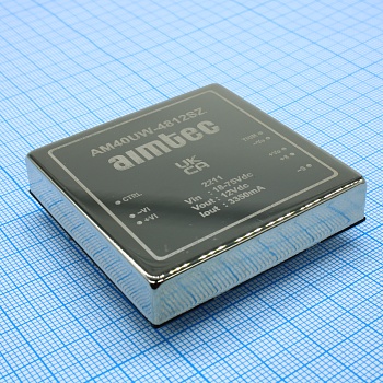 AM40UW-4812SZ - DC/DC, 40Вт, вход 18…75В, выход 12В/3.35А, изоляция 1600В DC, КПД 90%, максимальная емкостная нагрузка не более 2300мкФ, вход On/Off, 2x2", 50.8x50.8x10.2мм, -40…85°C, металл
