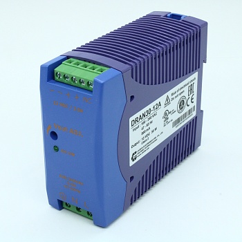 DRAN30-12A - Преобразователь AC-DC на DIN-рейку  30Вт, выход 12В/2.5A, рег. вых=+15%Uном, вход 90…265V AC, 47…63Гц / 120...370V DC , изоляция 3000V AC, : 115х90х41мм, винтовые клеммы, -40…+71°С