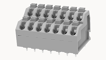 PCB клемма DG250T-5.0-14P-11 - Клемма PCB, на плату, пайка, шаг 5,0 мм, 7*2 полюсов, угол монтажа 90 гад., сечение проводников: 0.2 - 1.5 мм кв., Push-in фиксация провода, 450V, 12А, цвет: серый, серия DG250T