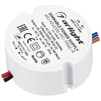 Блок питания ARJ-KE42350-PFC-TRIAC-R (15W, 350mA) 028269 - Диммируемый источник тока по стандарту TRIAC с гальванической развязкой для светильников и мощных светодиодов. Входное напряжение 220-240 VAC. Выходные параметры: 27-42 В, 350 mА, 15 Вт. Встроенны