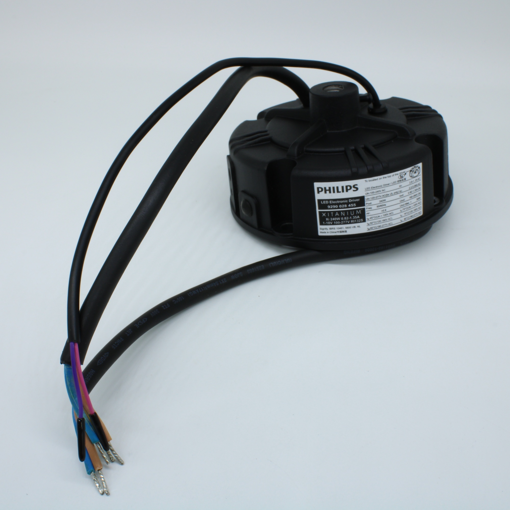 XI 240W 0.82-1.35A 1-10V 100-277V RI132S - AC-DC, 240Вт, неизолированный, стаб. по току, IP65, вход 85…305В AC, 47.5…63Гц, ККМ, выход 920 (820…1350)мА/160…260В, устойчивость 6/6кВ, в корпусе o132х66 мм, -40…+80°С (корпус), встр. потенциометр, димминг 1-10