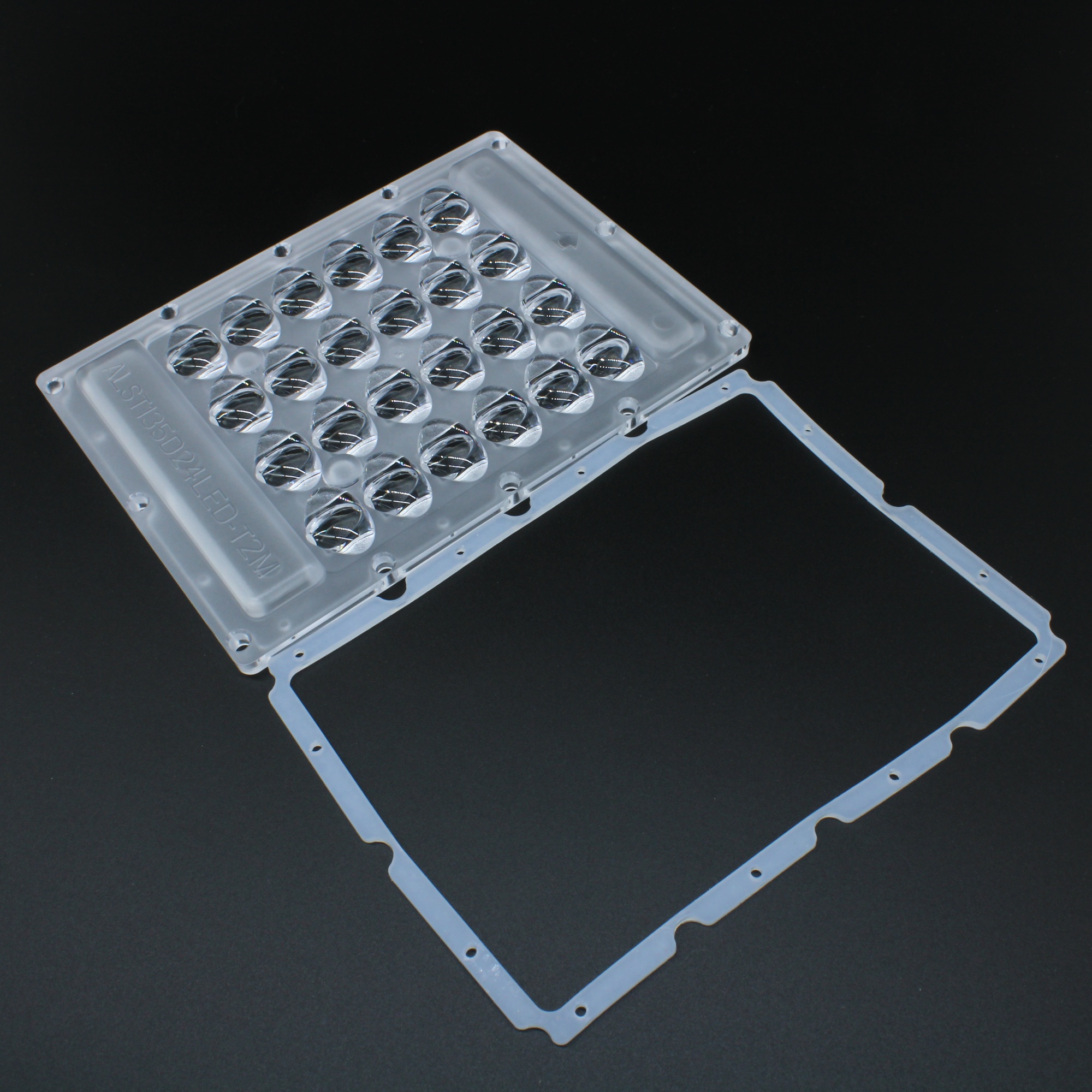 ALST135D24LEDT2M-cutoff - Групповая прямоугольная линза 4x6 на 24 светодиода 3030/5050, эфф=90%, диаграмма T2M-CUTOFF, 135x100mm   H:9mm, PC-1250Z