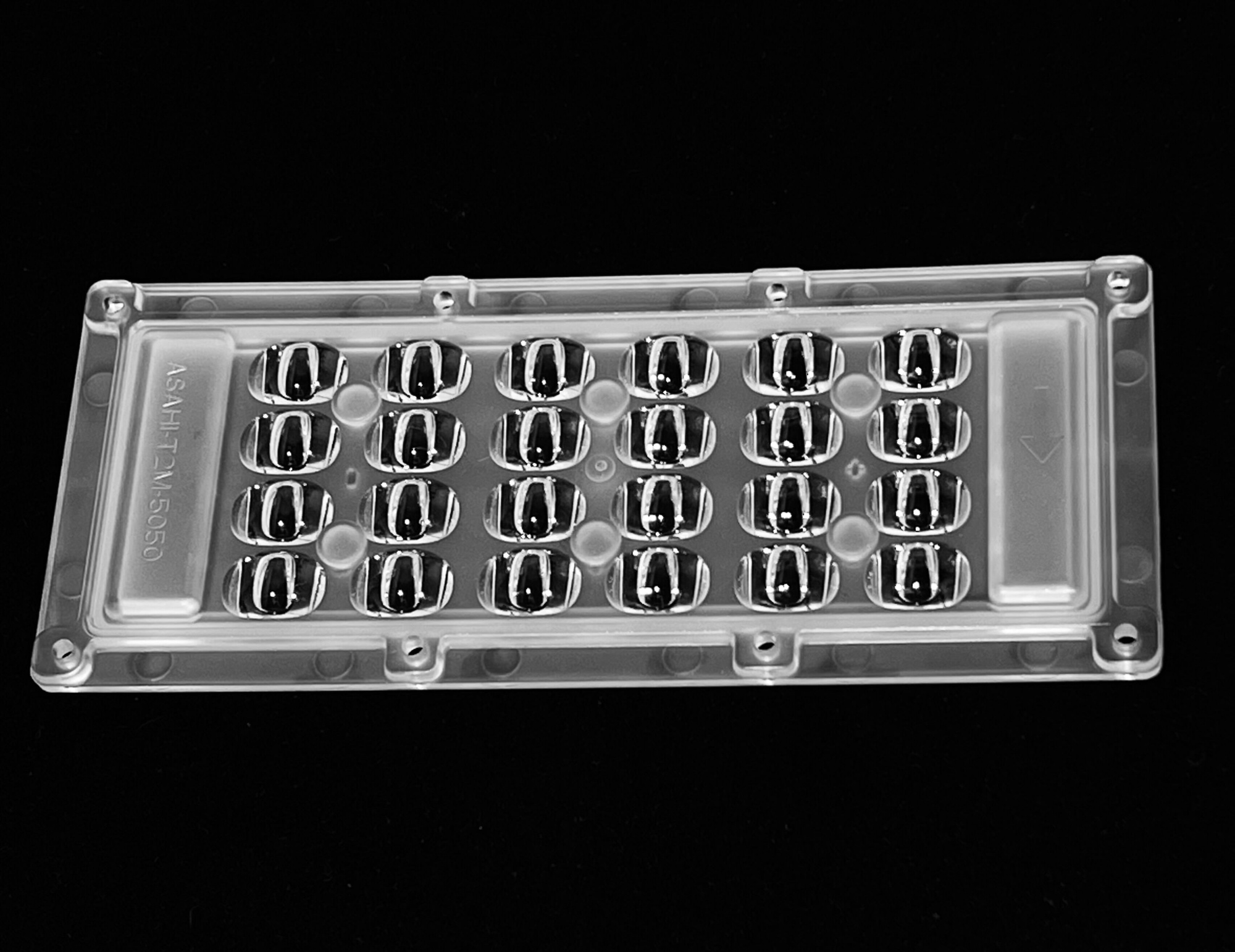 ALST173D24LEDT2M-H - Групповая прямоугольная линза 4x6 на 24 светодиода 3030/3535/5050, эфф=90%, диаграмма T2 горизонтальная, 173x71.4mm   H:9.3mm, PC