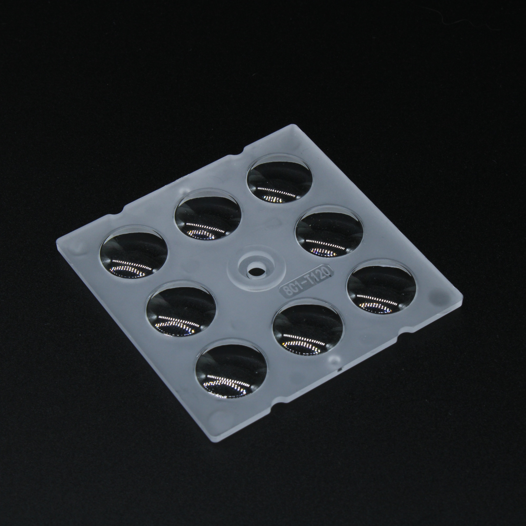 AJHB50D8LED120G - Групповая квадратная линза на 8 светодиодов 5050/3535/3030 , ~120°,  50x50mm   H:6.8mm, PC