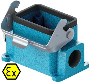 Закрытое основание разъема EX 70.331.0636.0 - Основание разъема на панель, закрытое, типоразмер 6B, взрывозащищита, с уплотнителем, 1 кабельный ввод M20x1,5, IP54, с левым расположением, с одной защелкой, без защитной крышки, материал корпуса: цинковый сп