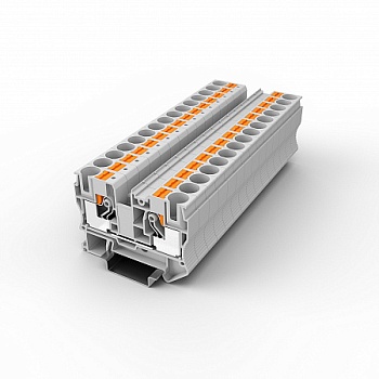 Проходная клемма UPT-10-GY - Проходная клемма, тип фиксации провода: Push-in, номинальное сечение: 10 мм кв., 1000V, 57A, ширина: 10,2 мм, цвет: серый, тип монтажа: DIN35