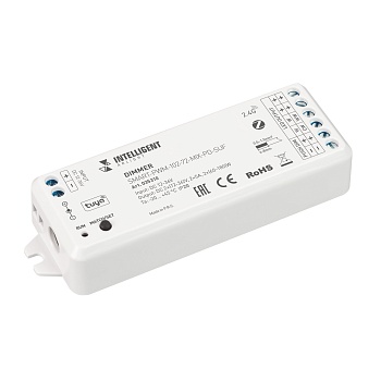 INTELLIGENT ARLIGHT Диммер SMART-PWM-102-72-MIX-PD-SUF (12-36V, 2x5A, ZB, 2.4G) 035310 - Многофункциональный 2-канальный контроллер для светодиодных DIM (1 канал) и MIX (2 канала) лент и модулей (ШИМ), интерфейс TUYA (через Tuya ZigBee шлюз), поддерживает