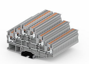 Трехуровневая клемма TPT2.5-2-GY - Трехуровневая клемма, тип фиксации провода: push-in, номинальное сечение: 2,5 мм кв., 20A, 500V, ширина: 5,2 мм, цвет: серый, тип монтажа: DIN 35