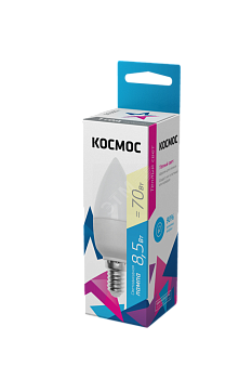 Лампа светодиодная 8.5Вт свеча 3000К тепл. бел. E14 220В КОСМОС LkecLED8.5wCNE1430