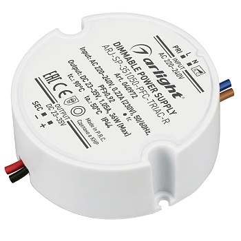 Блок питания ARJ-SP-351050-PFC-TRIAC-R (36W, 23-35V, 1050mA) 040972 - Диммируемый источник тока по стандарту TRIAC с гальванической развязкой для светильников и мощных светодиодов. Входное напряжение 220-240 VAC. Выходные параметры: 23-35 В, 1050 mА, 36 В
