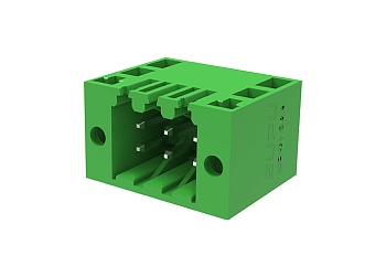 Вилочный разъем на плату MC-DPG3.5H13-I-3500 - Вилочный разъем, горизонтальный, два контакта на полюс, на плату, шаг: 3.5 мм, 13 полюсов, фиксация на плате пайкой, исполнение: с дополнительной фиксацией на плате, 125A, 10A, цвет: зеленый