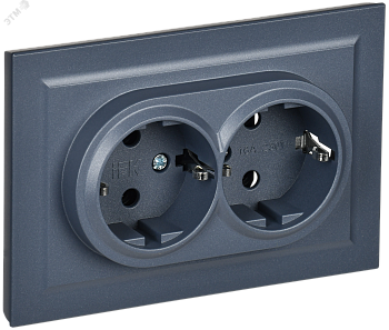 Розетка 2-м СП BRITE РС12-3-БрМ 16А в сборе с заземл. без защ. шторок маренго BR-R21-16-K35-F