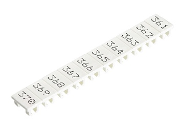 Шильдик 9705A/8/10 B 361-370 - Маркировка для клемм сечением 6 мм.кв., шириной 8 мм, 10 шильдиков, белая, нанесенные знаки: 361 – 370